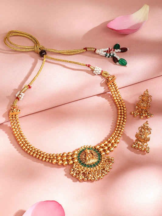 Radiant Green Short Temple Necklace Set Green