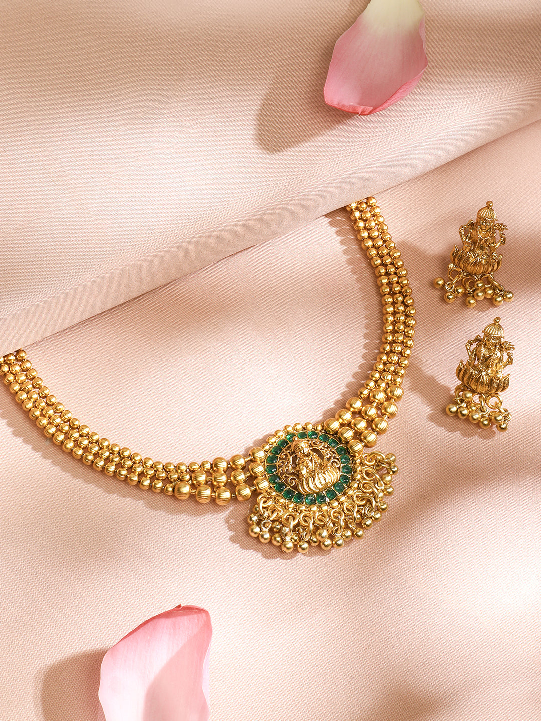 Radiant Green Short Temple Necklace Set Green