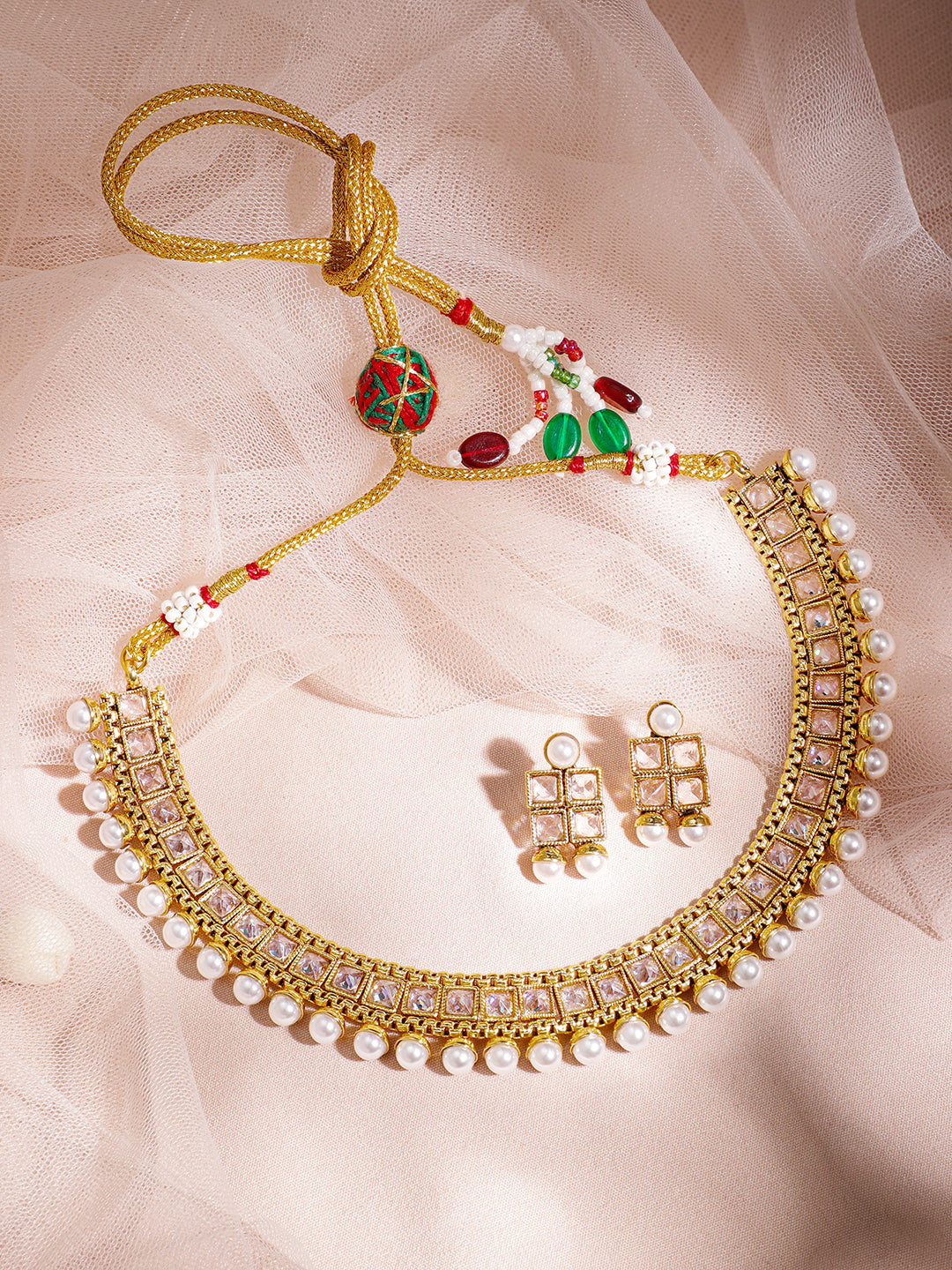 Kundan Necklace Set with Pearls フリーサイズ