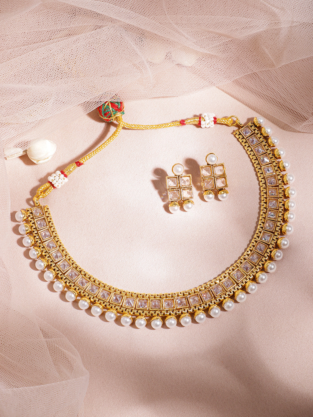 Kundan Necklace Set with Pearls フリーサイズ
