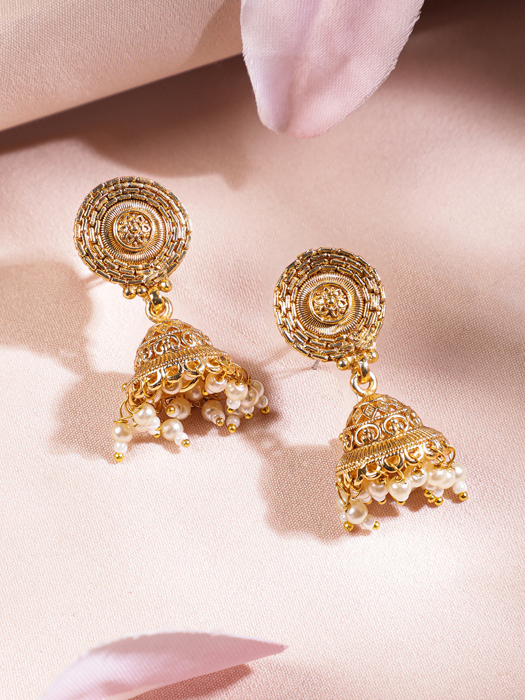 Rubans 22K Gold-Plated Multi-Strand Traditional Necklace Set with Jhumka Accents フリーサイズ