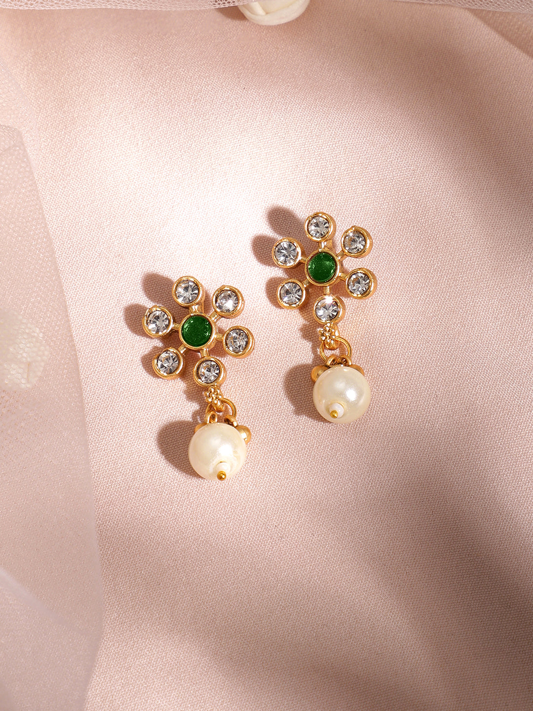Floral Theme Kundan Green Necklace Set Gold