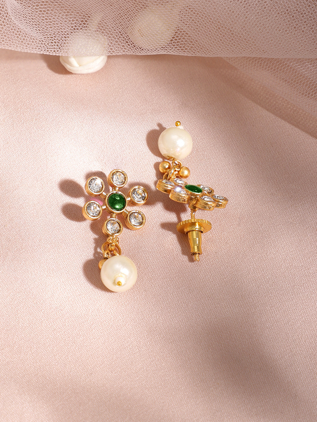 Floral Theme Kundan Green Necklace Set Gold