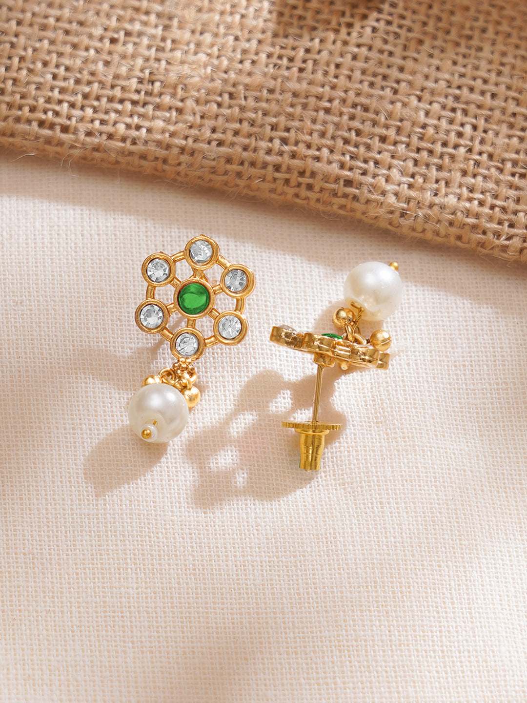 【Rubans】 Floral Theme Kundan Green Necklace Set｜フローラルテーマ クンダン グリーン ネックレスセット｜Gold