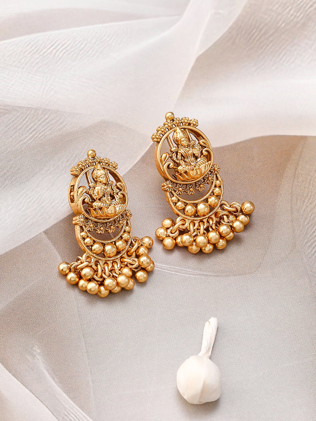 Laxmi Motif Temple Necklace Set Gold