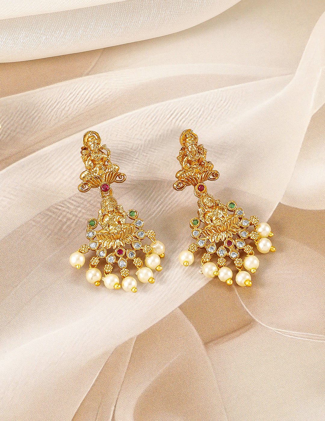 American Diamond Zirconia Necklace Set with Laxmi Motif Gold