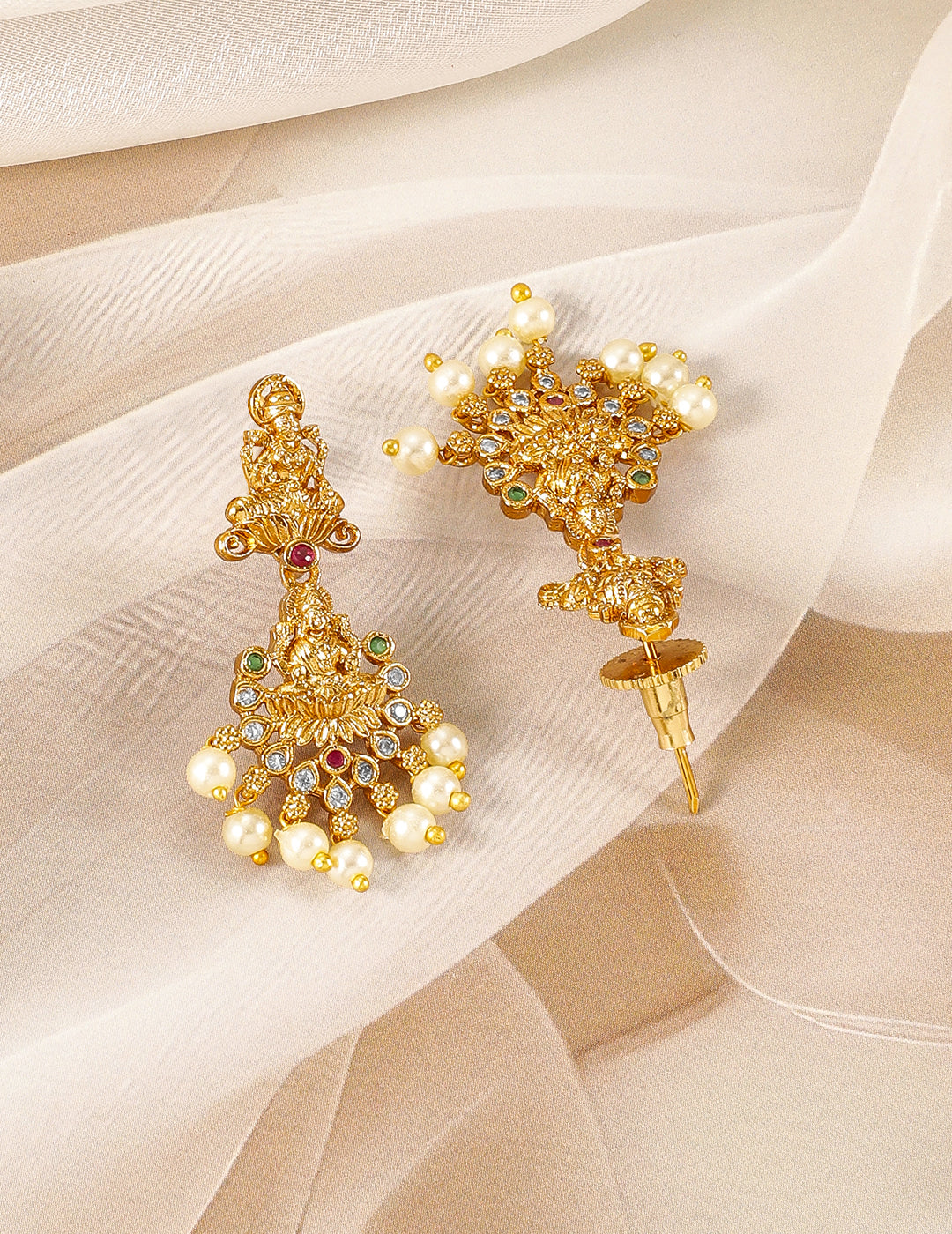 American Diamond Zirconia Necklace Set with Laxmi Motif Gold