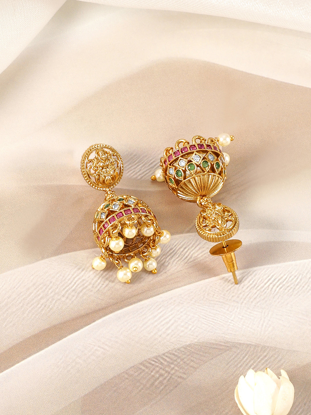 Multicolor Laxmi Motif Golden Pearl Necklace Set Gold