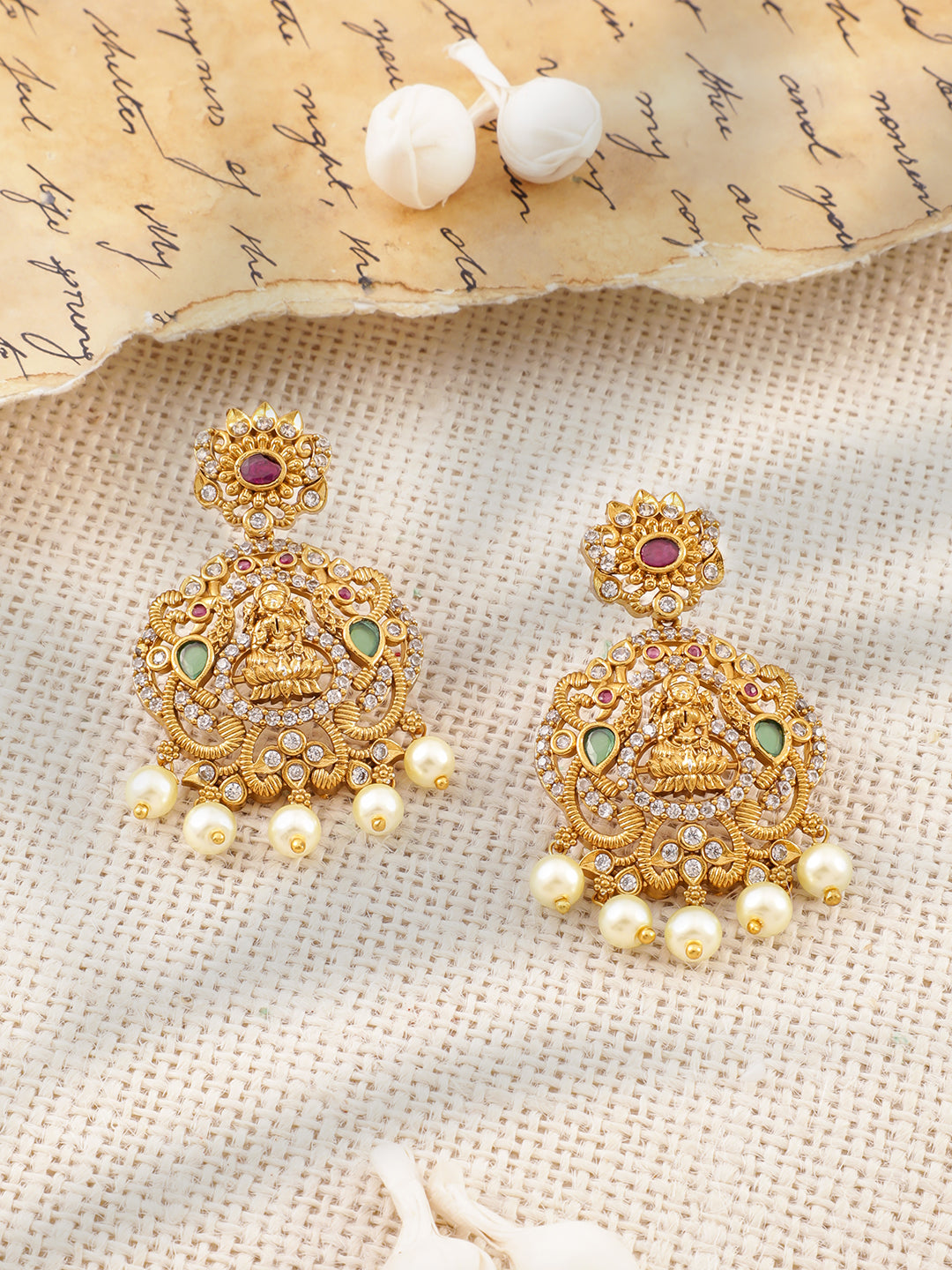 Gold Studded Temple Necklace Set フリーサイズ