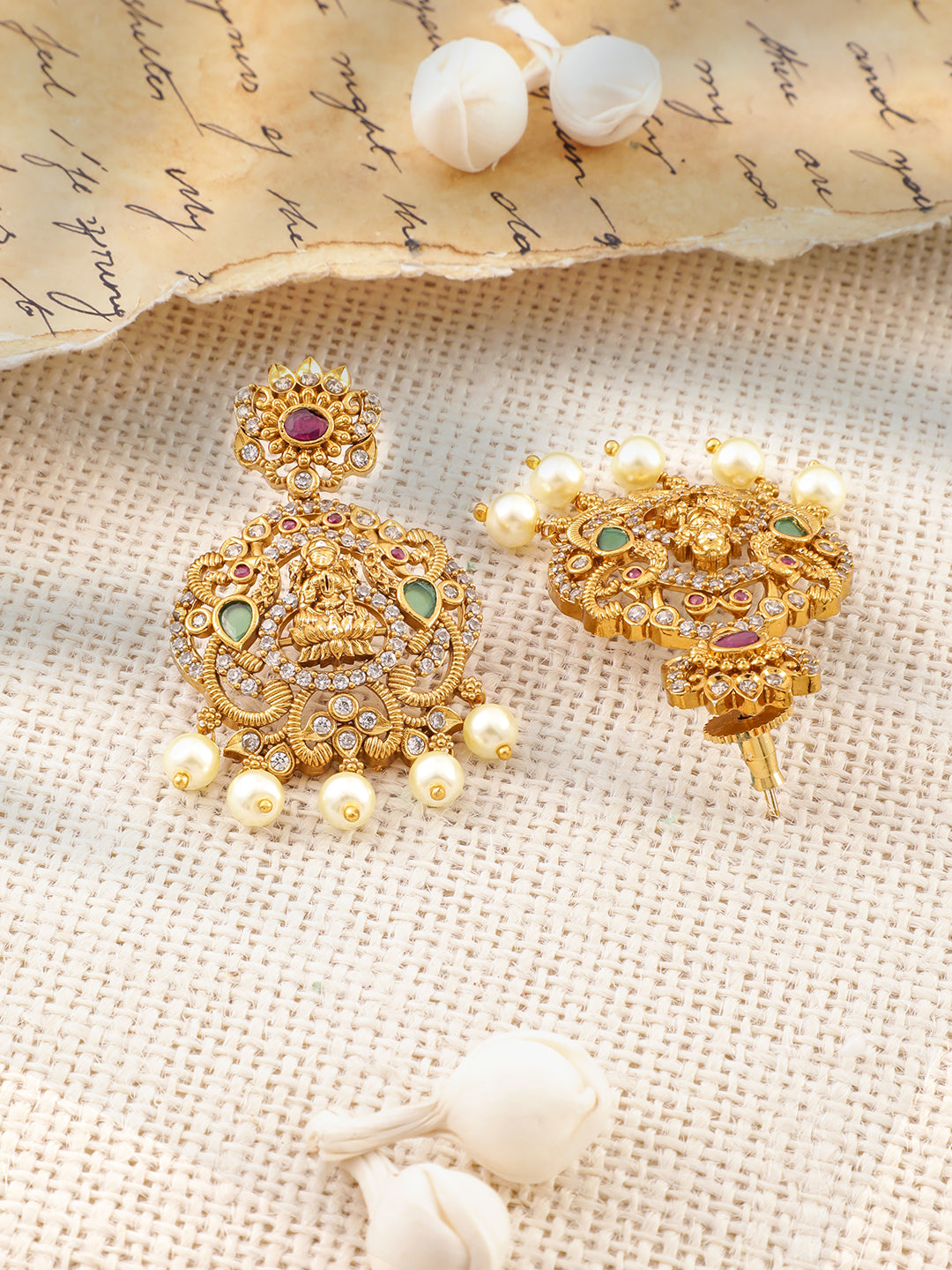 Gold Studded Temple Necklace Set フリーサイズ