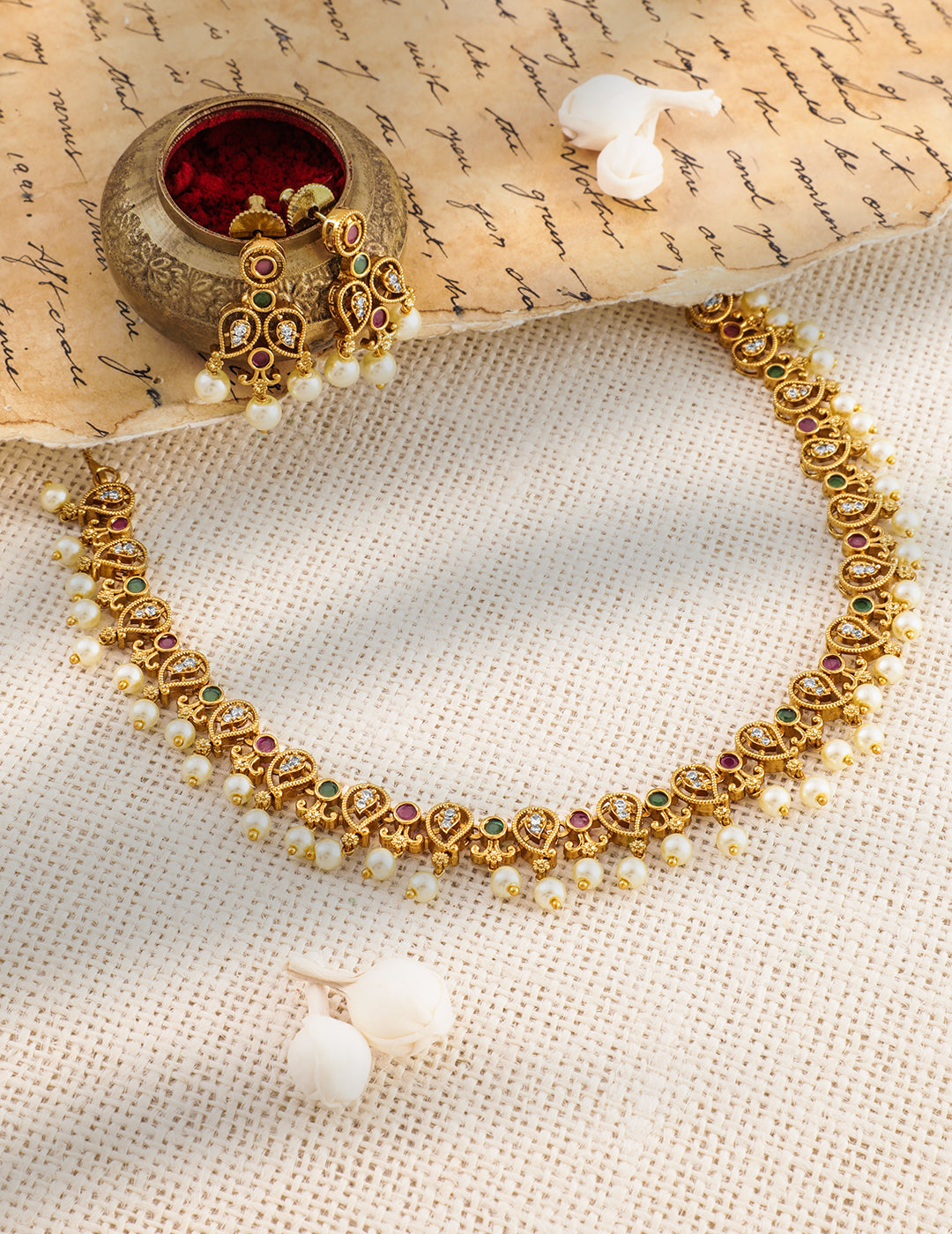 Dazzling Red Green Short Necklace Set フリーサイズ