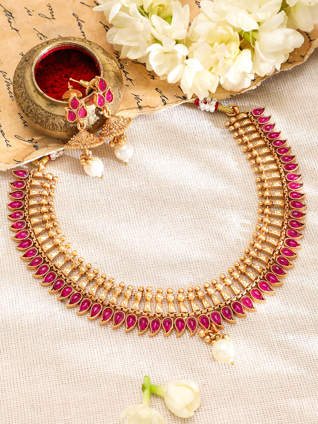 Pink Studded Necklace Set フリーサイズ