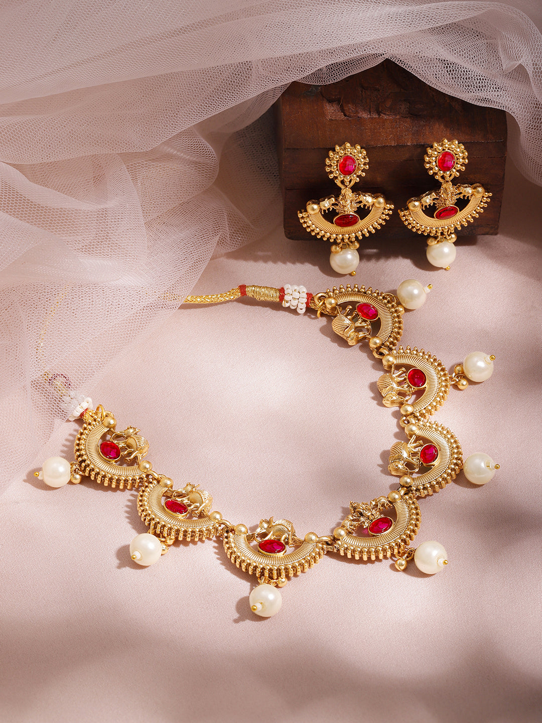 Half Moon Pearl Drop Golden Necklace Set Gold