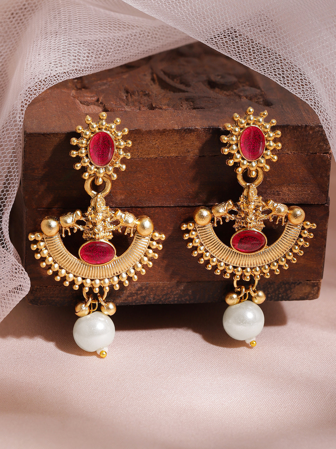 Half Moon Pearl Drop Golden Necklace Set Gold
