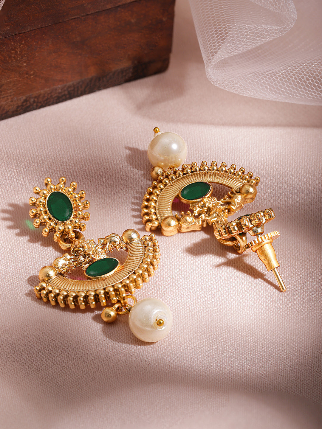 Half-Moon Pearl Drop Gold Necklace Set Gold