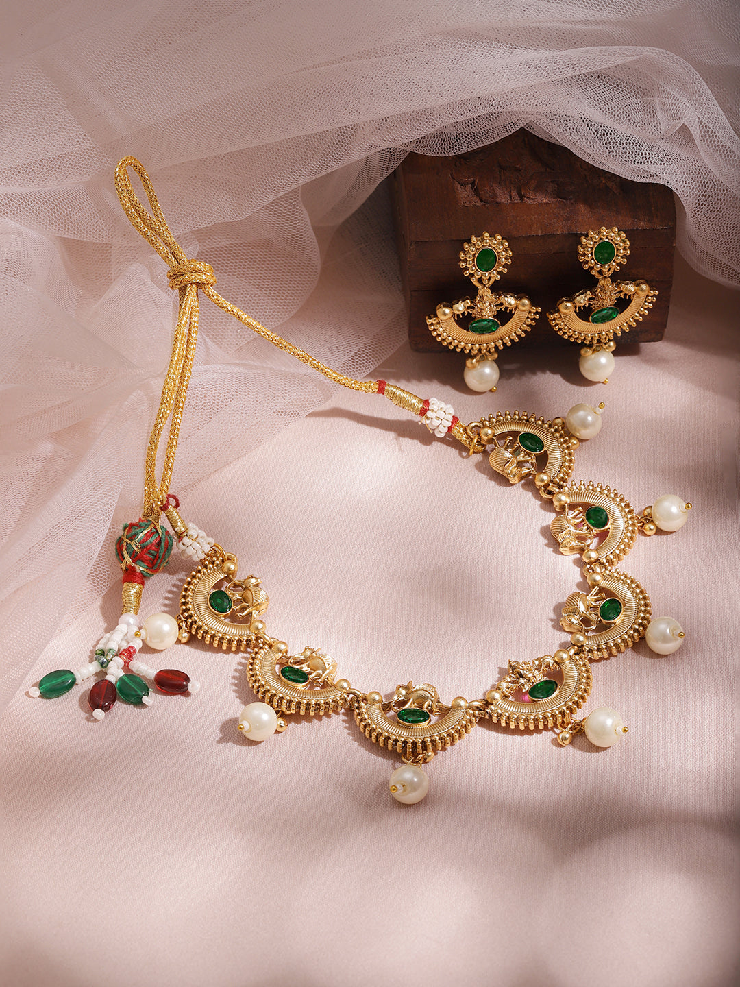 Half-Moon Pearl Drop Gold Necklace Set Gold
