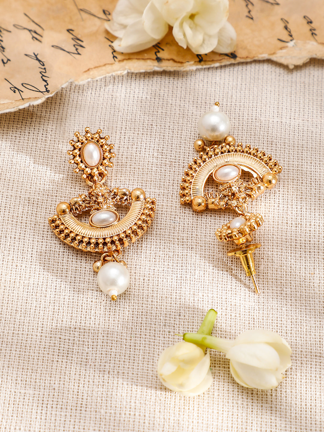 Golden Temple Necklace Set with Pearl Drops Gold