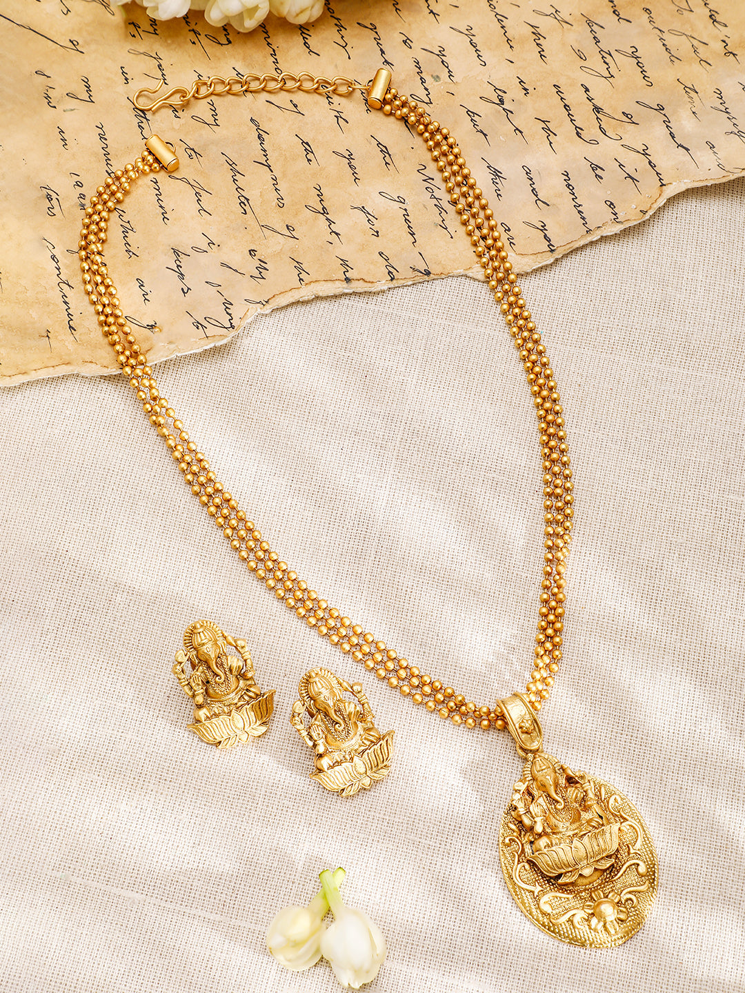 Lord Ganesha Divine Golden Necklace Set Gold