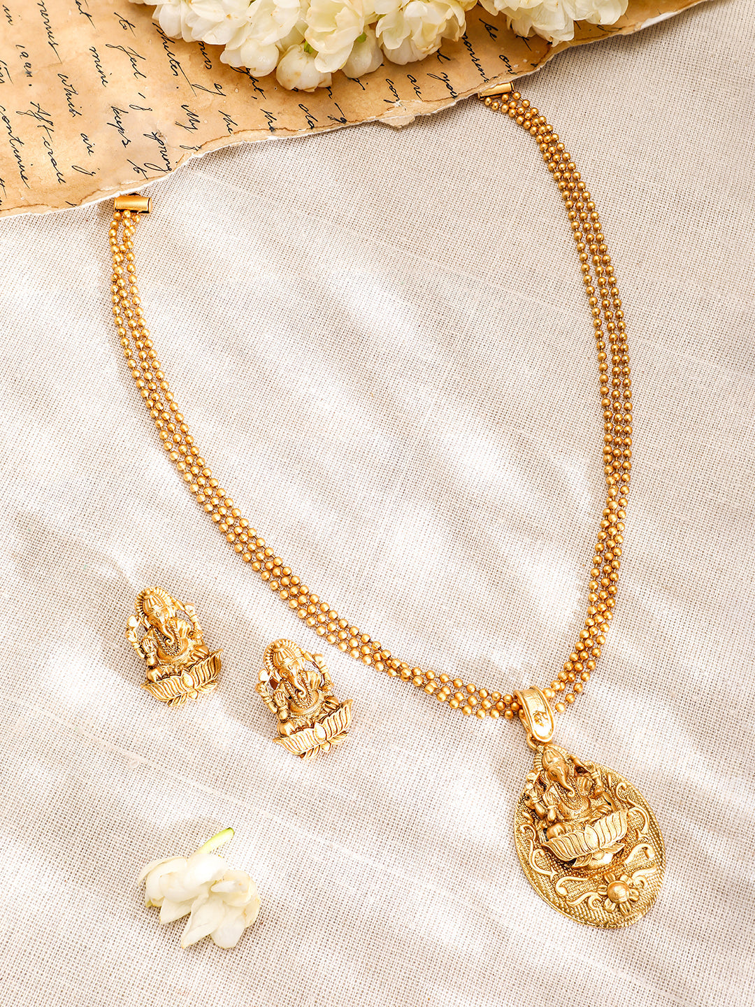 Lord Ganesha Divine Golden Necklace Set Gold