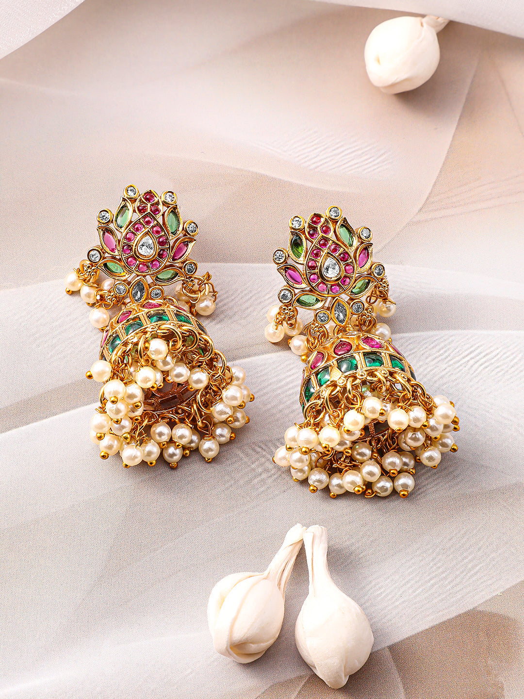 Red & Green Floral Design Studded Necklace Set フリーサイズ