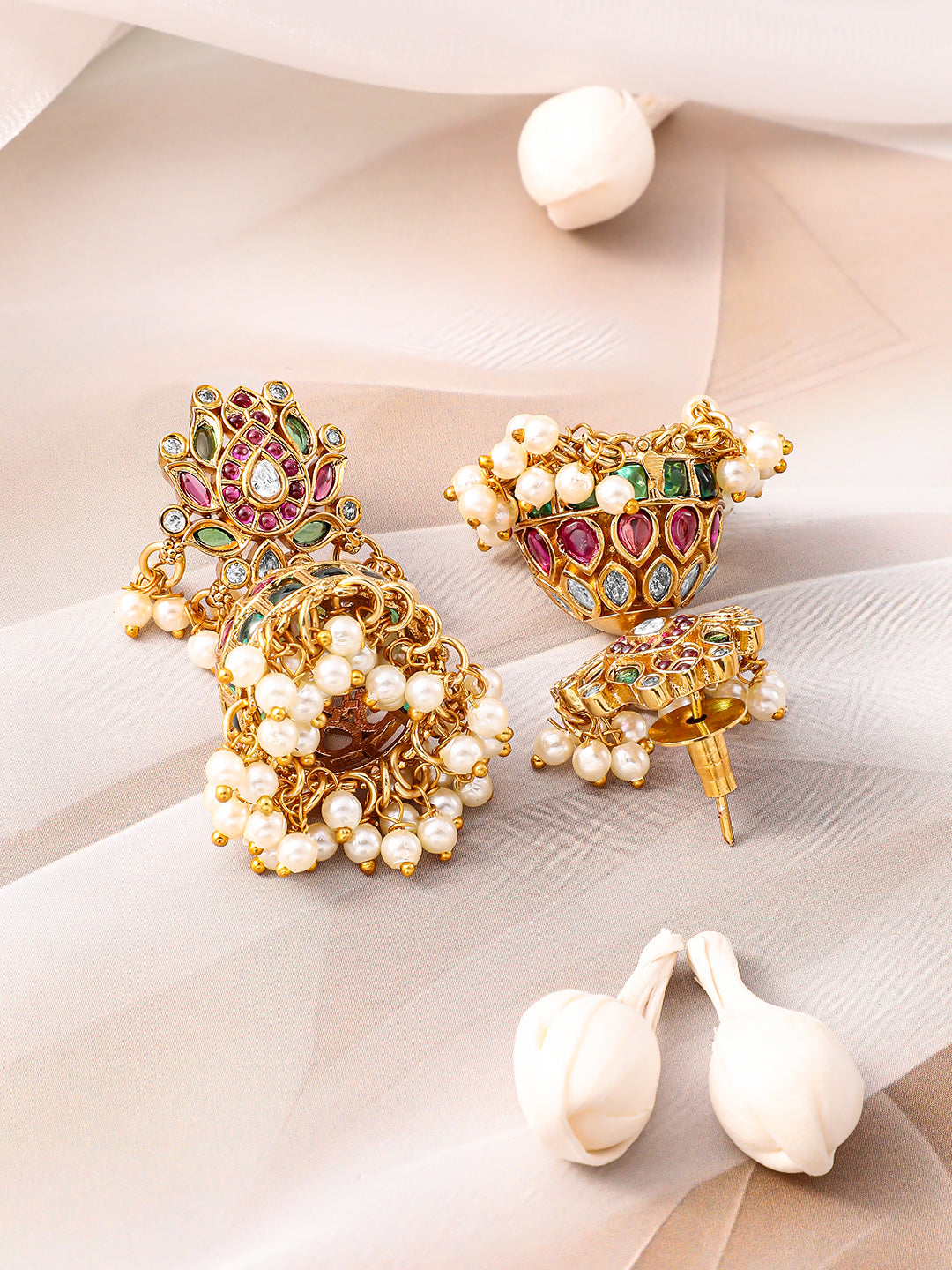 Red & Green Floral Design Studded Necklace Set フリーサイズ