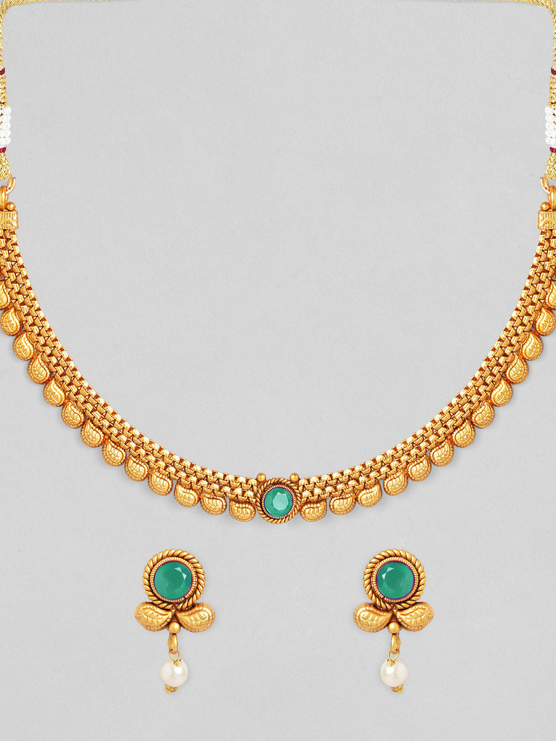 Green Studded Golden Necklace Set フリーサイズ