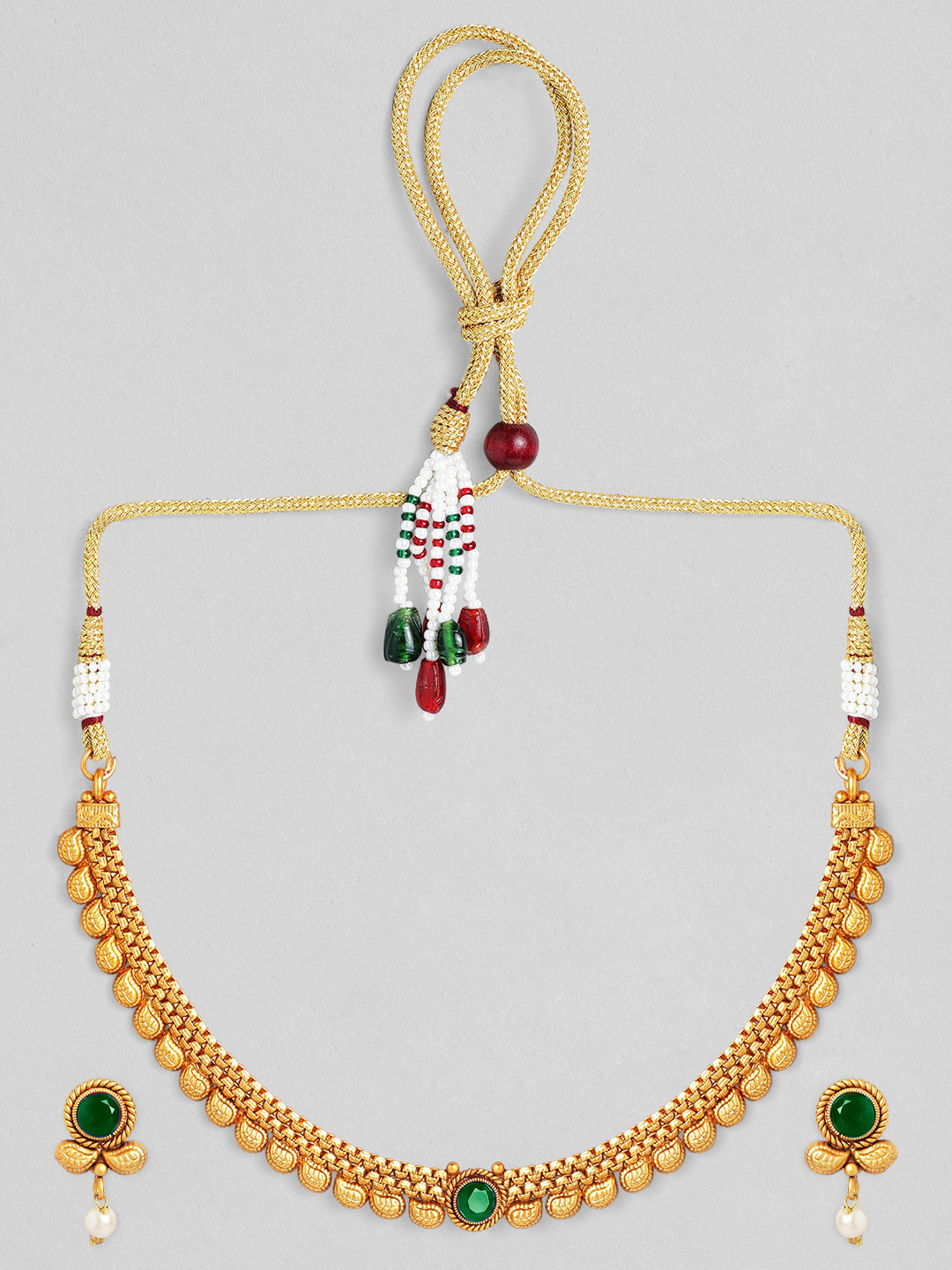 Alluring Green Gold Plated Necklace Set フリーサイズ