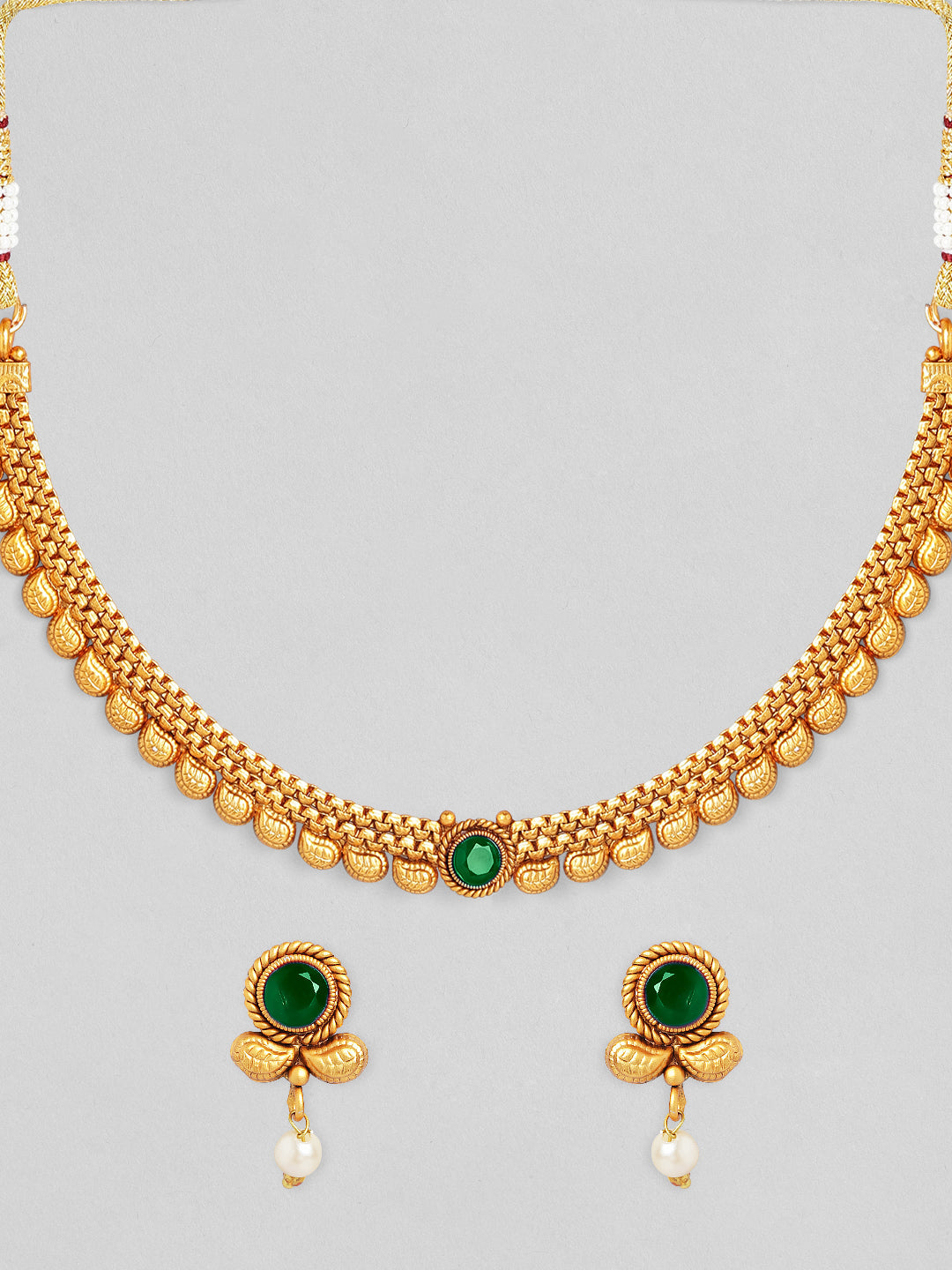 Alluring Green Gold Plated Necklace Set フリーサイズ