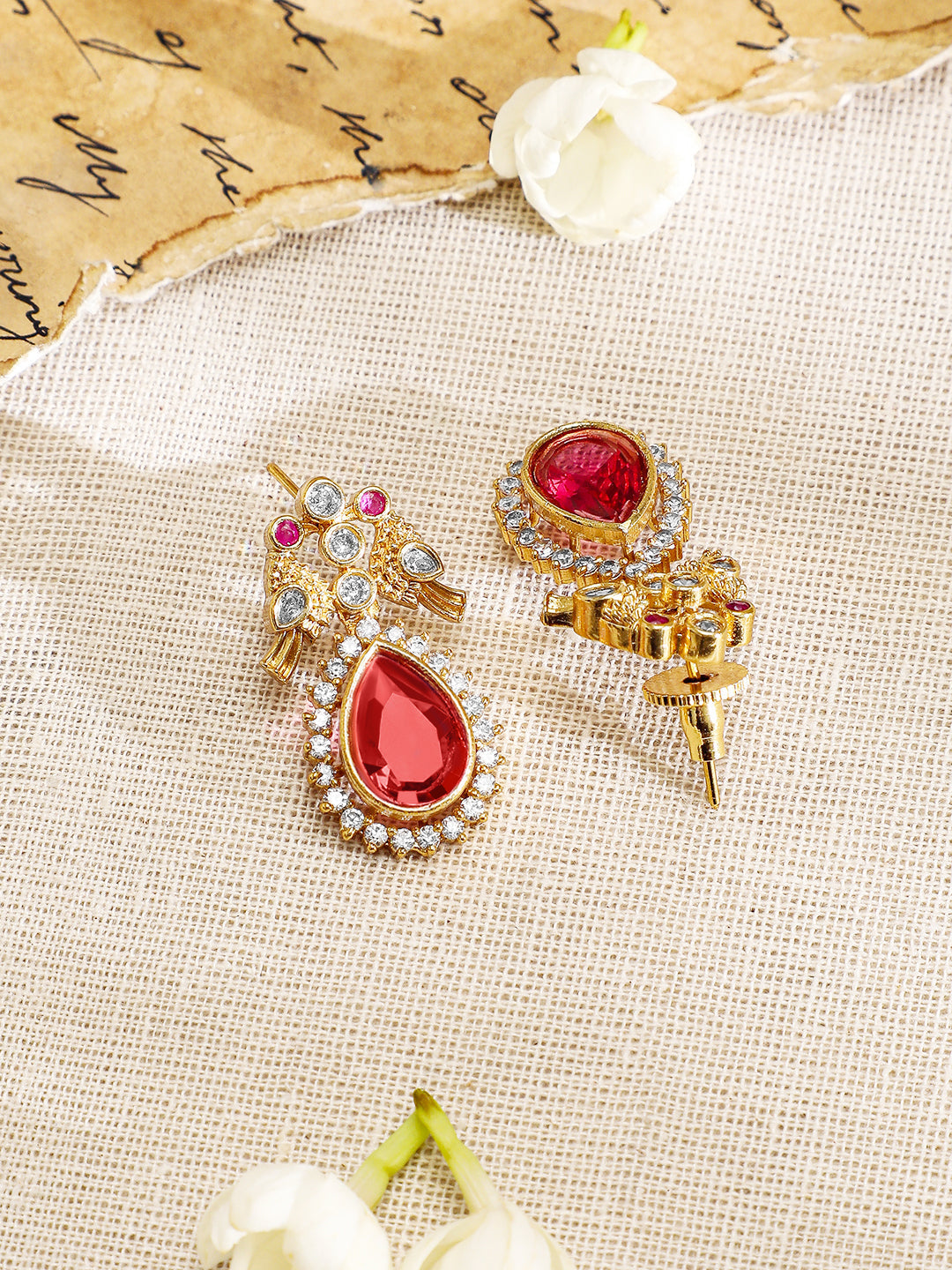 Ruby & American Diamond Zirconia Studded Necklace Set Gold