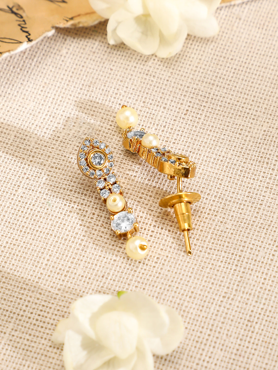 Pearl Beaded American Diamond Zirconia Necklace Set Gold