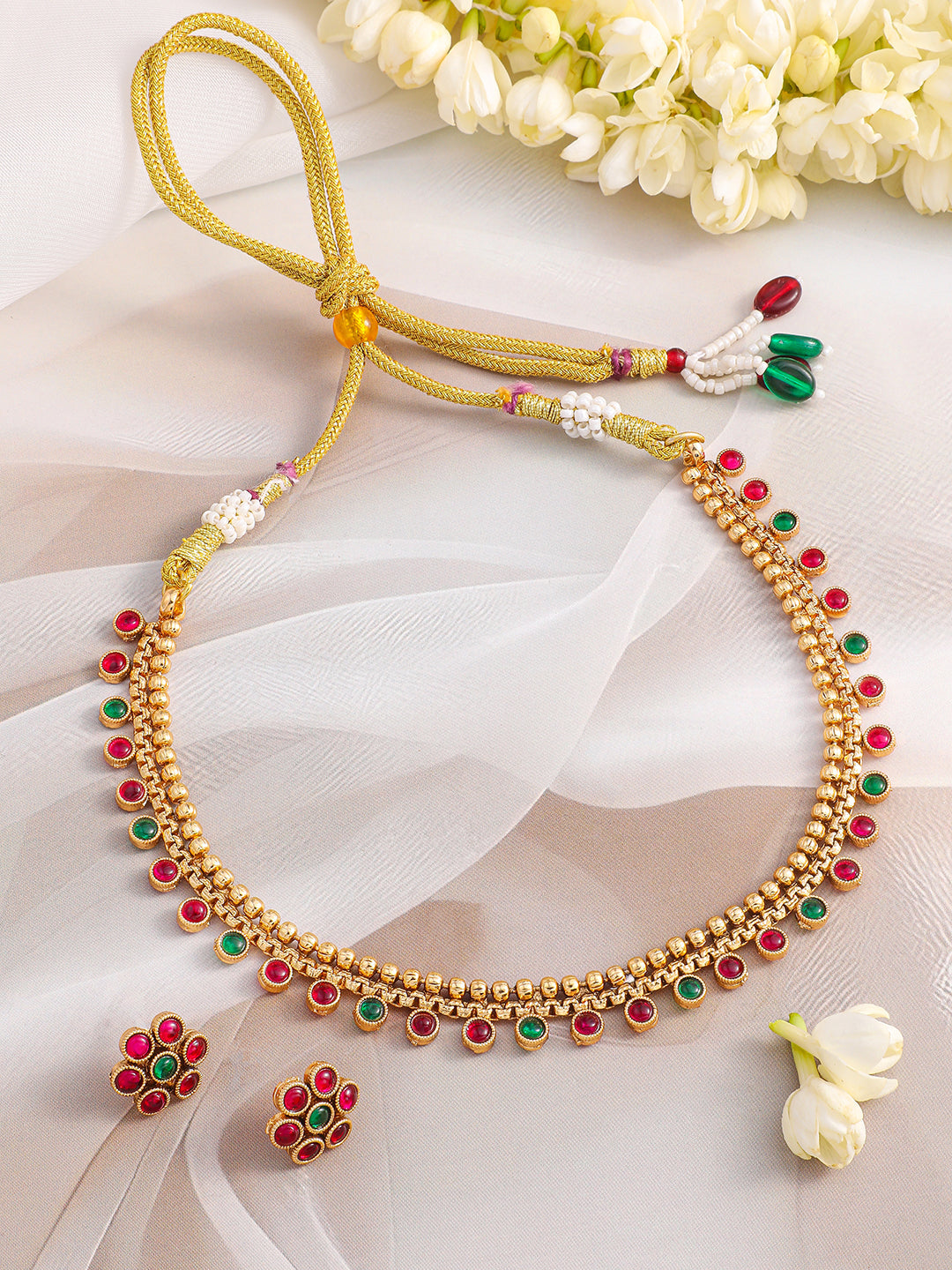 Pink & Green Necklace Set Gold