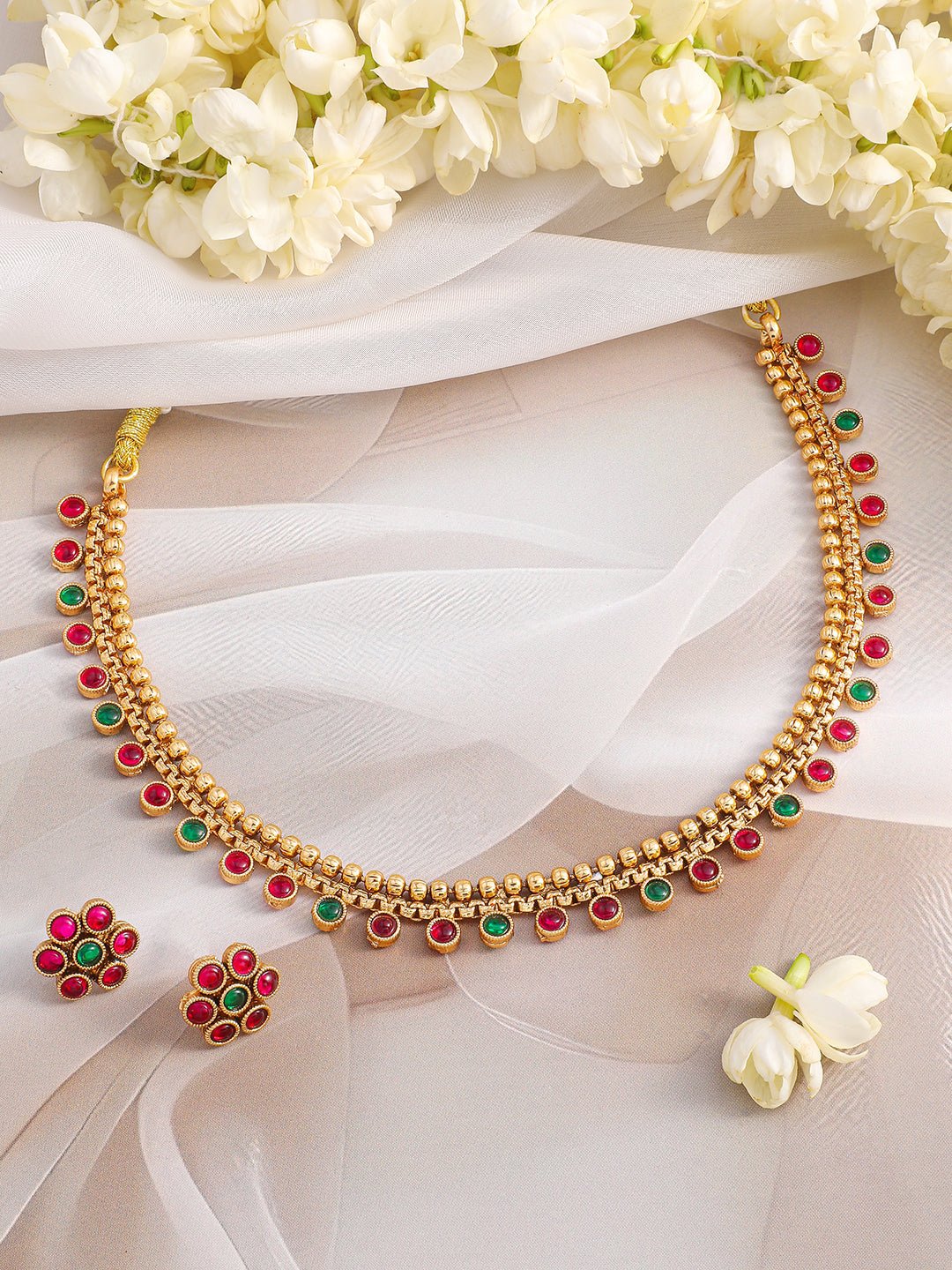 Pink & Green Necklace Set Gold
