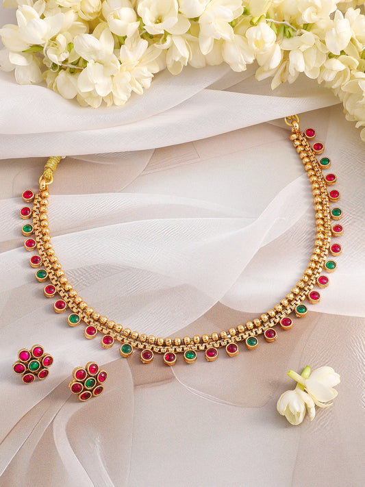 Pink & Green Necklace Set Gold