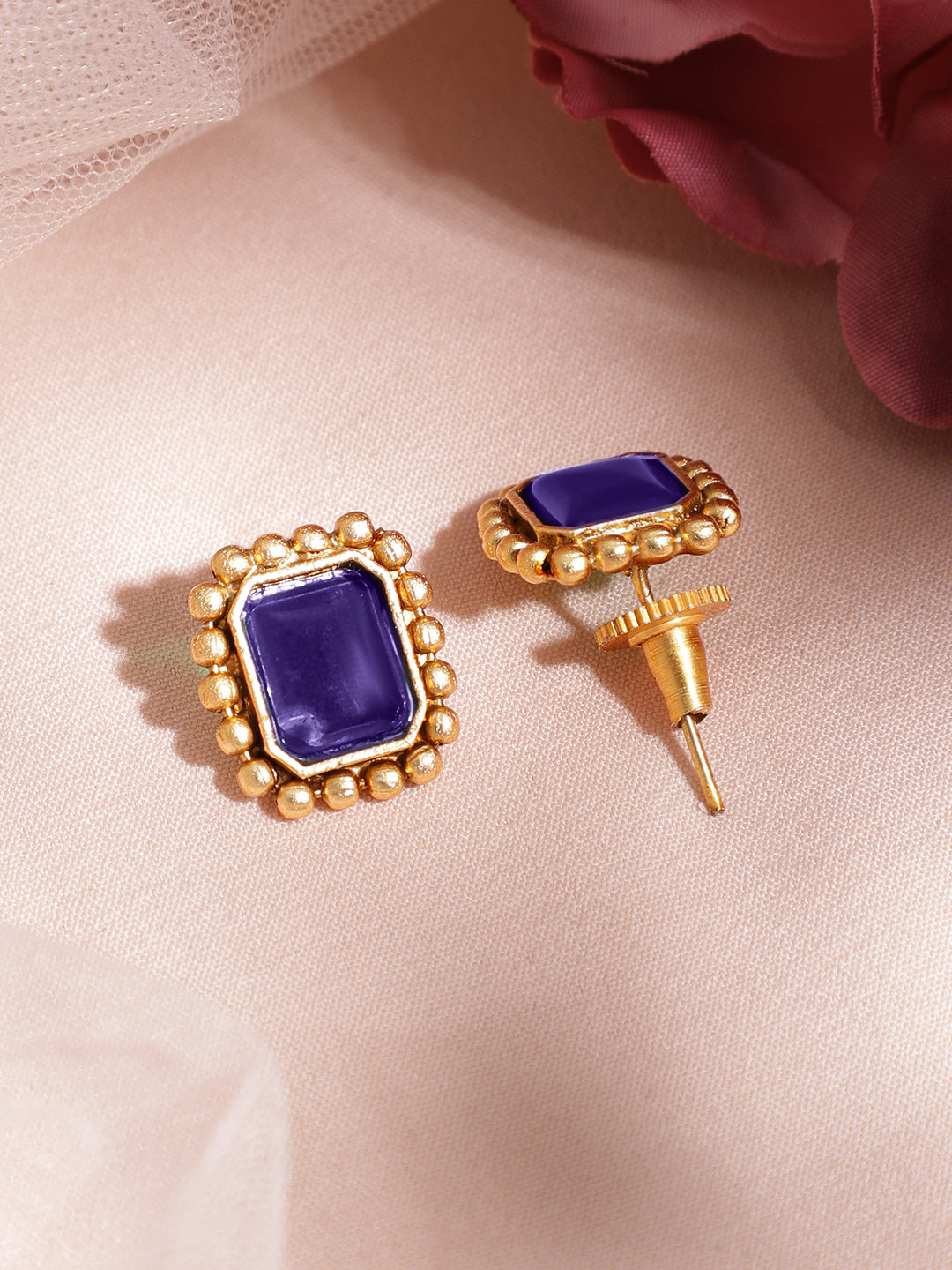 Blue Studded Golden Necklace Set Gold