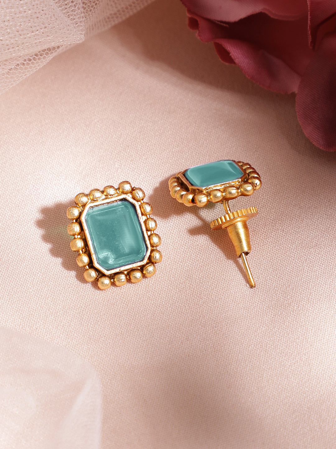 Blue Studded Golden Choker Set Gold