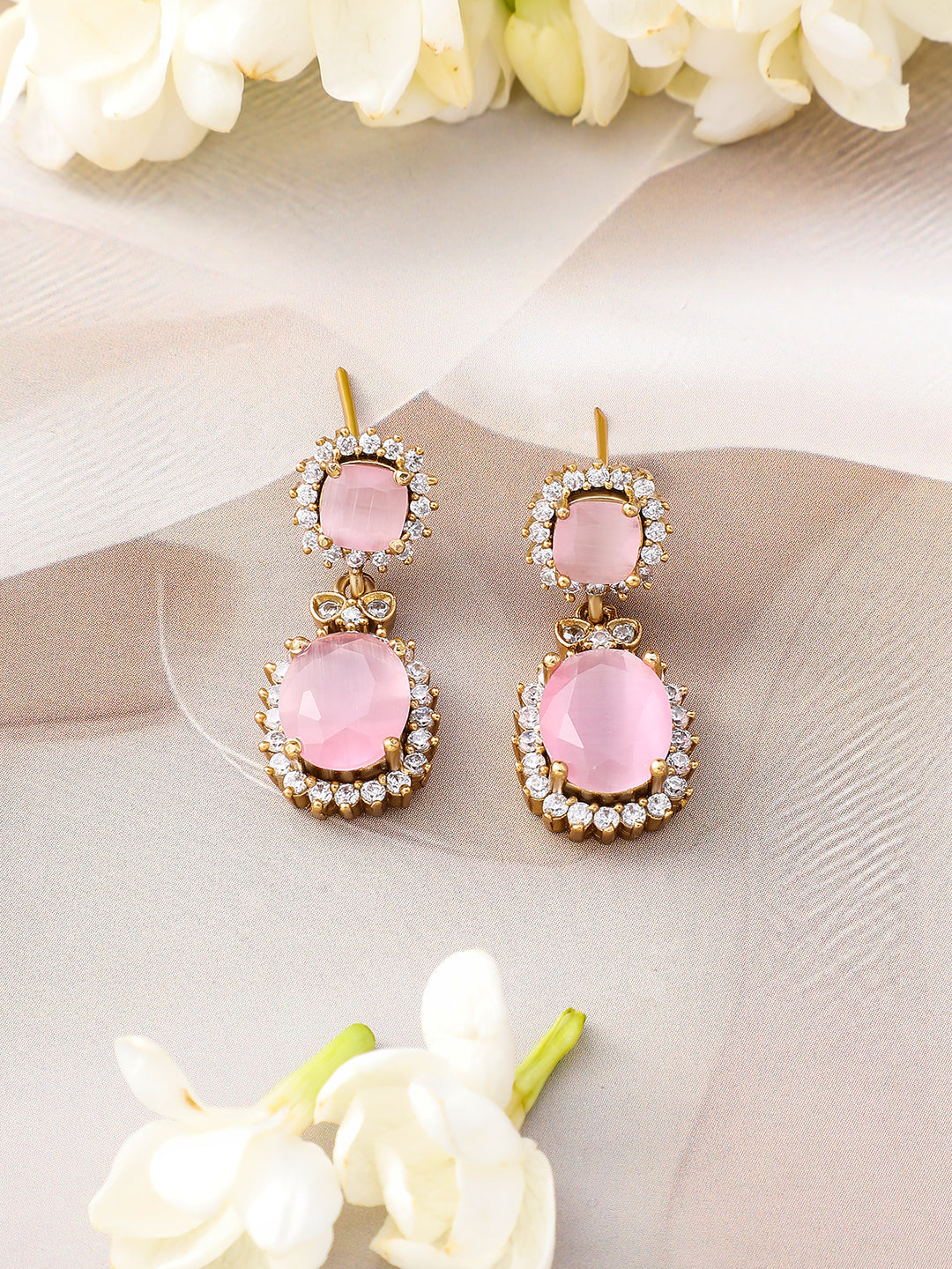 Pink Studded American Diamond Zirconia Necklace Set フリーサイズ