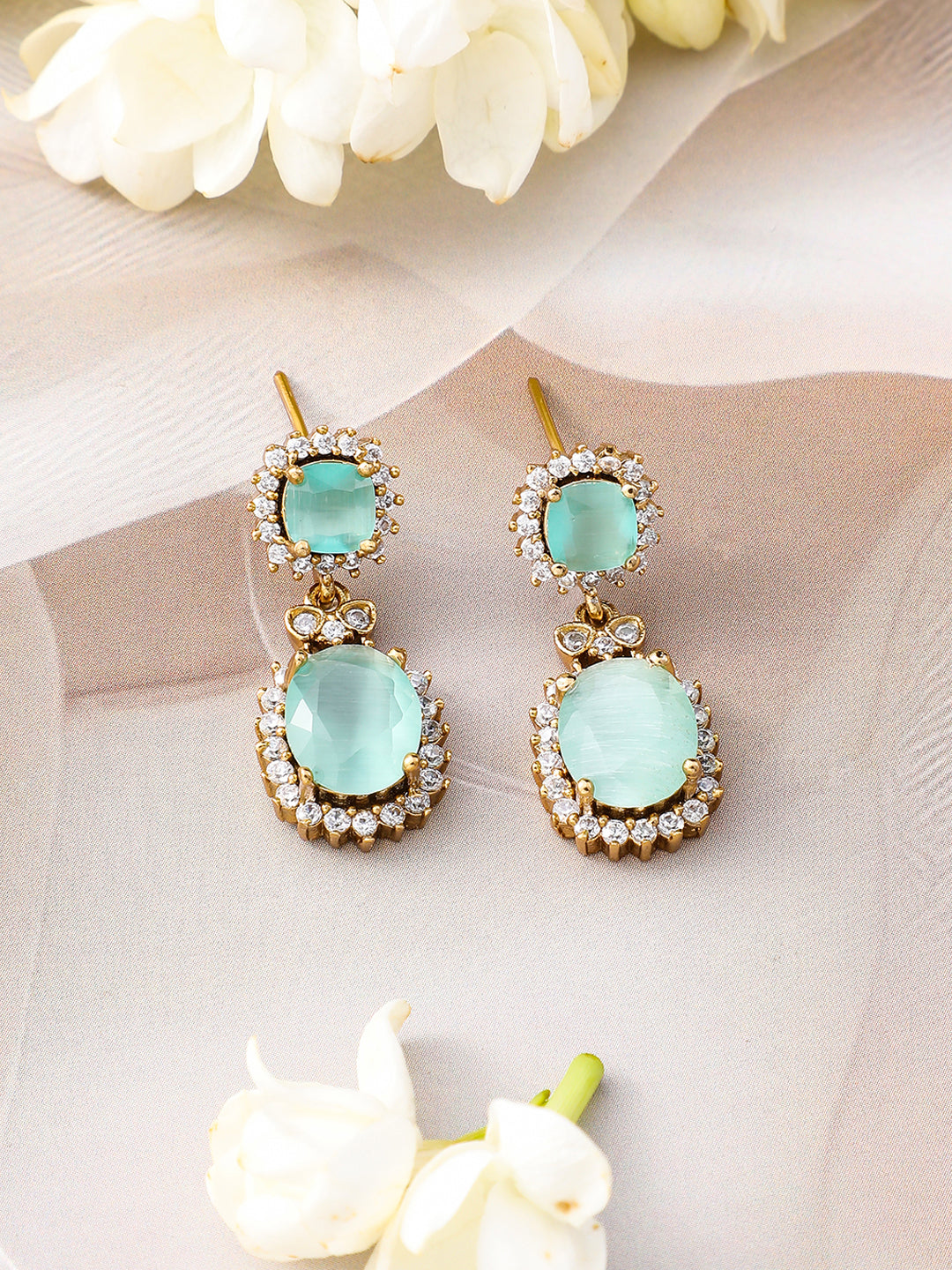 Blue Studded American Diamond Zirconia Necklace Set フリーサイズ