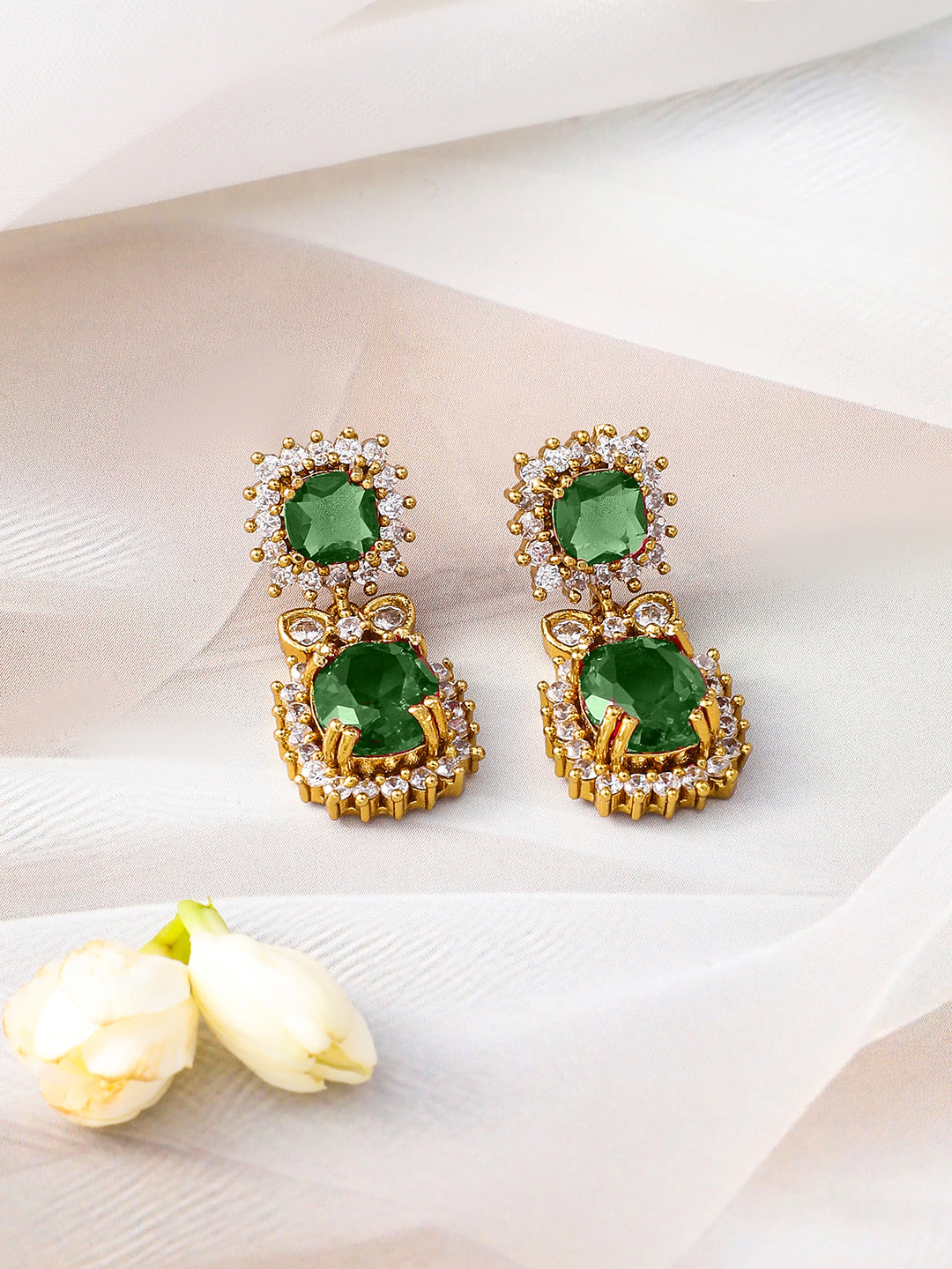 American Diamond Zirconia Emerald Studded Necklace Set フリーサイズ