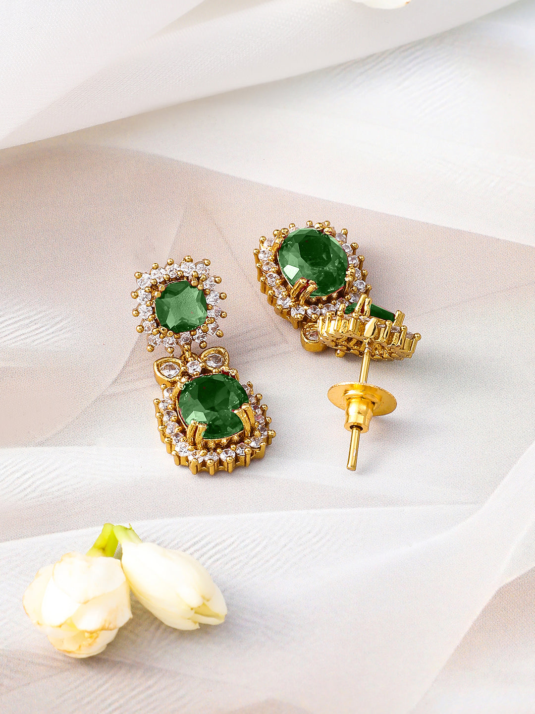 American Diamond Zirconia Emerald Studded Necklace Set フリーサイズ