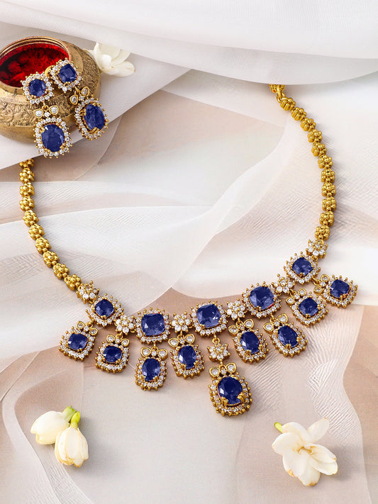 American Diamond Zirconia Blue Necklace Set フリーサイズ