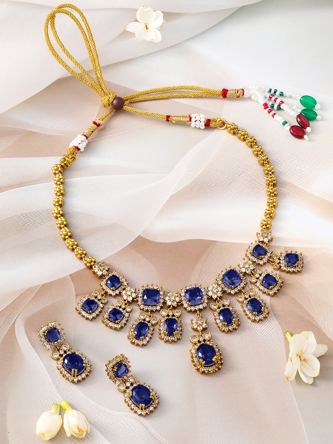 American Diamond Zirconia Blue Necklace Set フリーサイズ