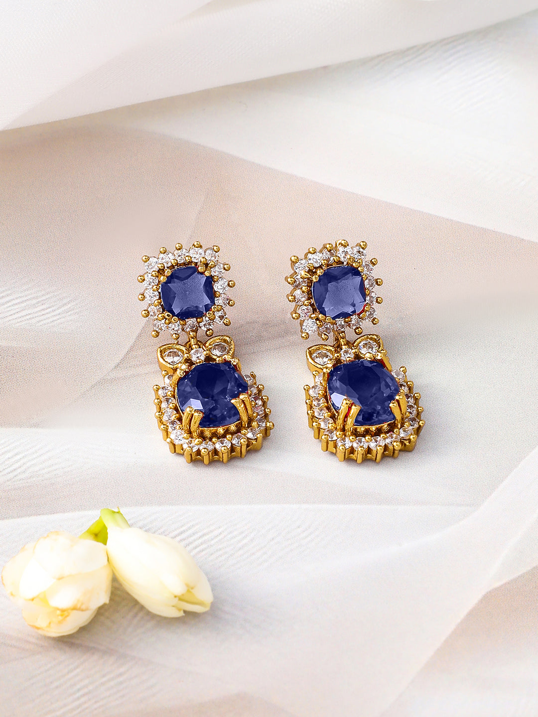American Diamond Zirconia Blue Necklace Set フリーサイズ