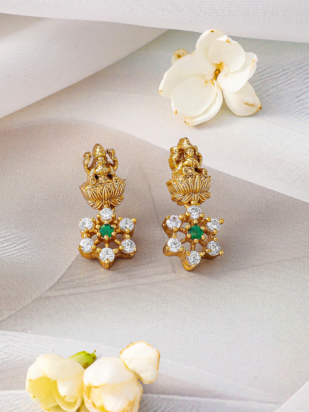 American Diamond Zirconia Floral Temple Necklace Set フリーサイズ