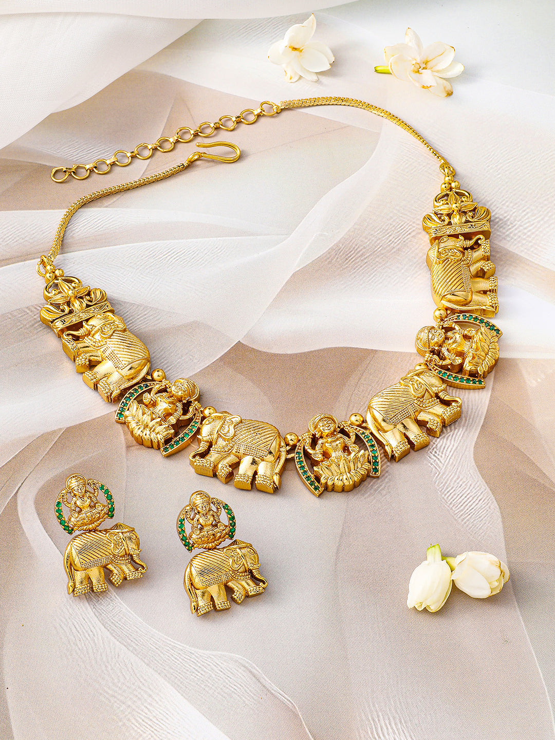 Laxmi & Elephant Motif Gold Choker set フリーサイズ