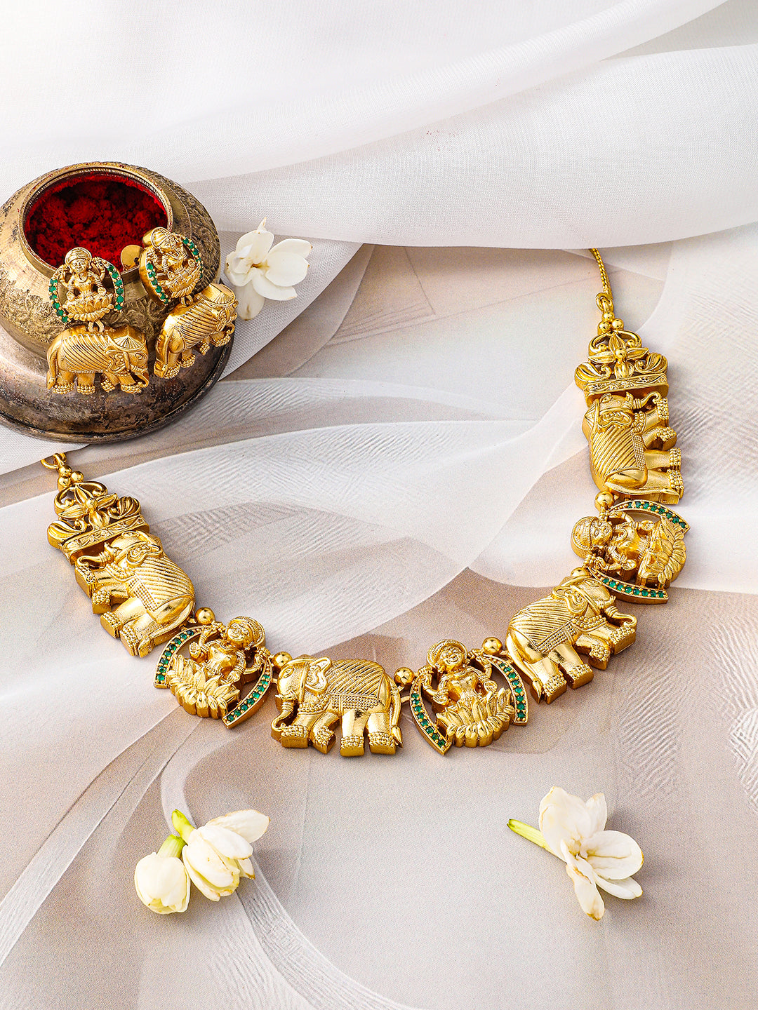 Laxmi & Elephant Motif Gold Choker set フリーサイズ