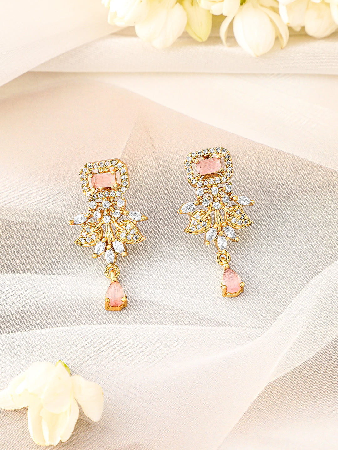 Pink American Diamond Zirconia Pearl Necklace Set フリーサイズ