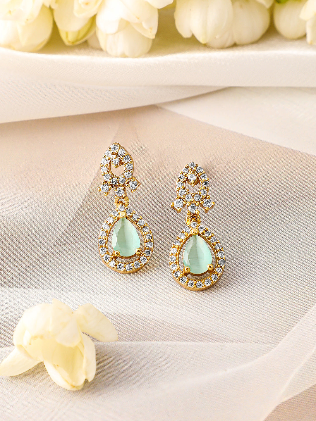 American Diamond Zirconia Green Drop necklace Set フリーサイズ