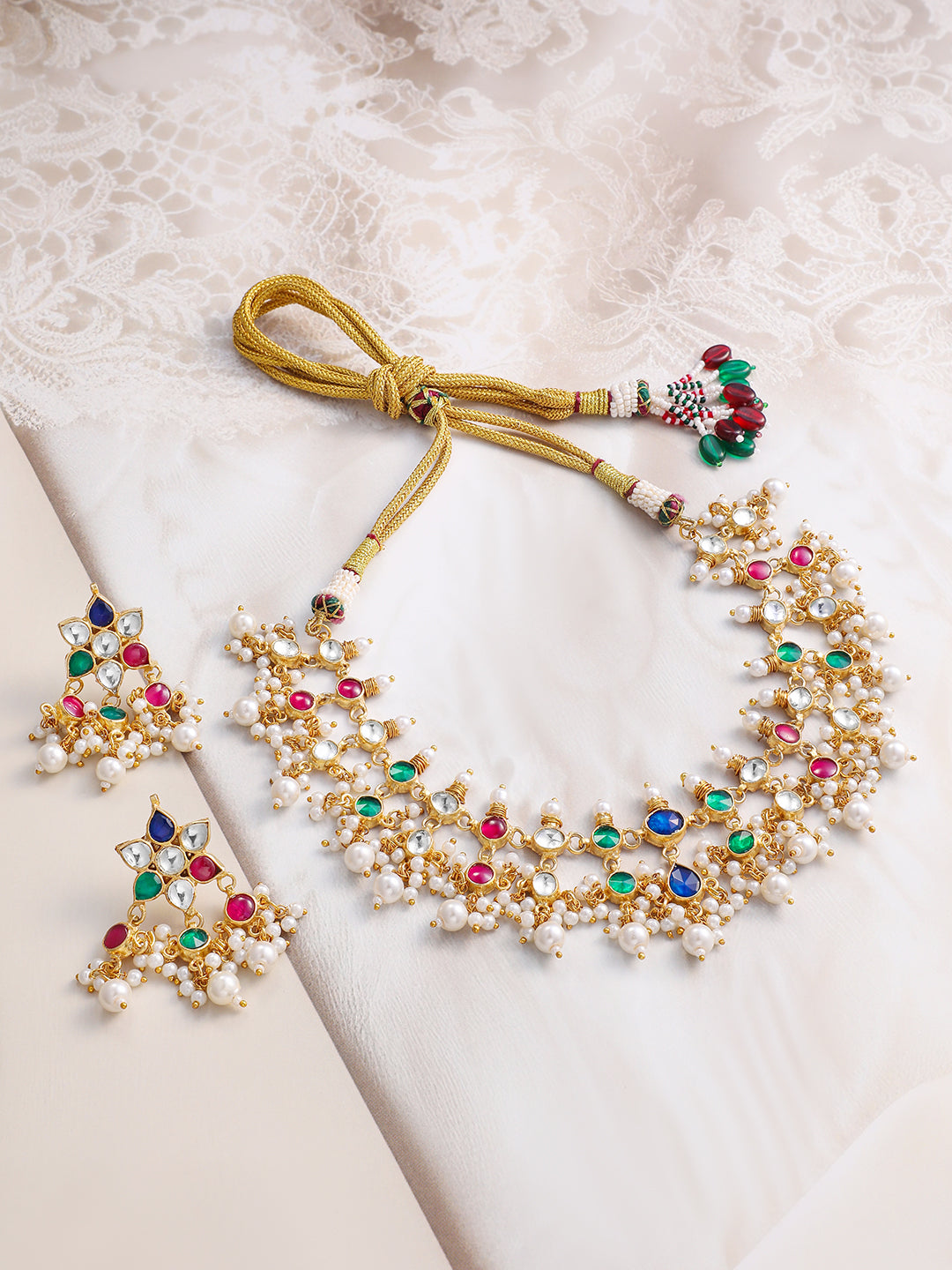 Floral Canvas Multicolour Necklace Set フリーサイズ
