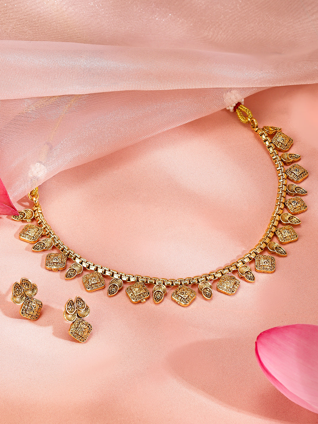 Square & Paisley Design Necklace Set フリーサイズ