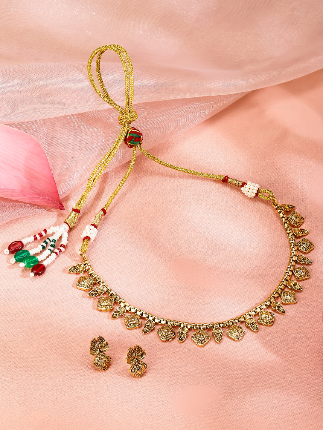 Square & Paisley Design Necklace Set フリーサイズ